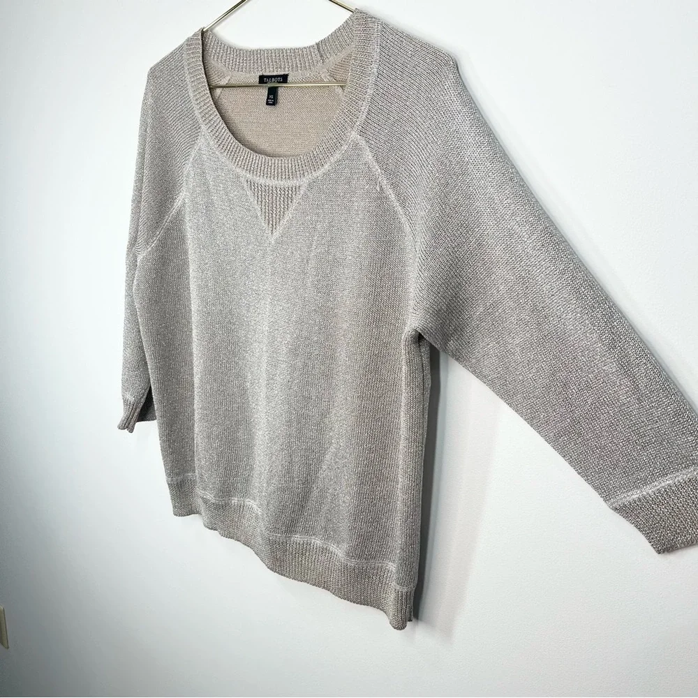Talbots Metallic Silver Gold Shimmer Linen Blend Sweater XS